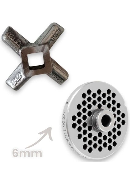 22 Numara 6 mm 2'li Kıyma Makinesi Ayna ve Bıçak Seti, Dayanıklı ve Kullanışlı.