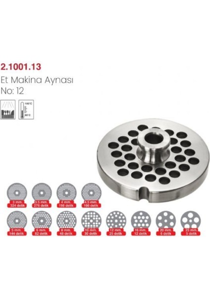 Paslanmaz Çelik Et Kıyma Makinası Aynası No:12, 3,5mm Delik Çapı, Çok Renkli