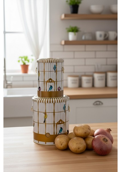 Paslanmaz Metal Sebze Kovası, 2'li Patates ve Soğan Sepeti Seti