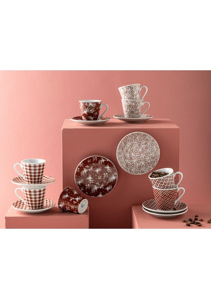 Şık 4'lü Kahve Fincan Takımı, 80 Ml, Bordo Renk, Iki Kişilik Tasarım modelleri