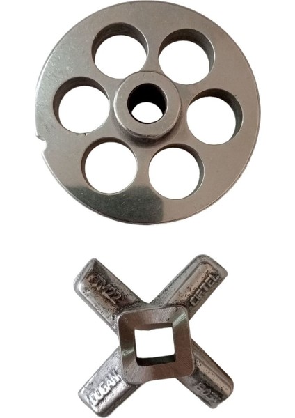 Ikili 14 mm Kıyma Makinesi Ayna ve Bıçak Seti, 22 Numara, Metalik