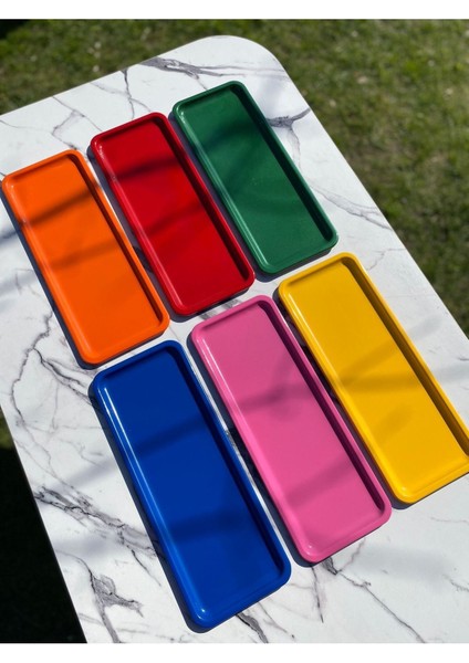 6'lı Renkli Metal Sunum Tabağı, Mum, Çay, Kahve ve Pasta Servisi Seti