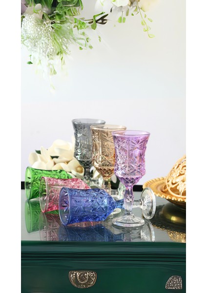 6 Renk El Yapımı Kristal Ayaklı Kahve ve Su Bardağı Seti, Şık ve Renkli Tasarım
