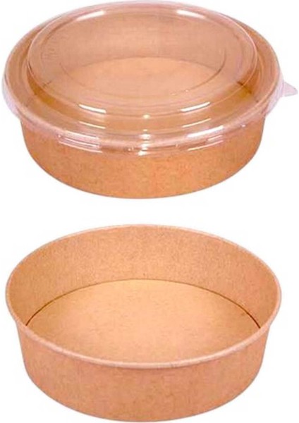 Kraft Karton Kapaklı Salata ve Pilav Kasesi, 50 Adet, Kahverengi, 1100 cc