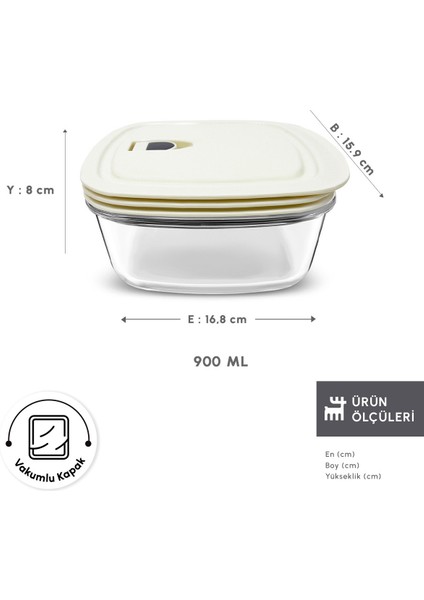 Vakumlu Kapaklı Cam Saklama Kabı 0.9 L, Bej, Şık ve Kullanışlı Mutfak Gereci fiyatları