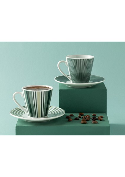 Koyu Yeşil Porselen Kahve Fincan Takımı 80 Ml, Şık ve Zarif Tasarım