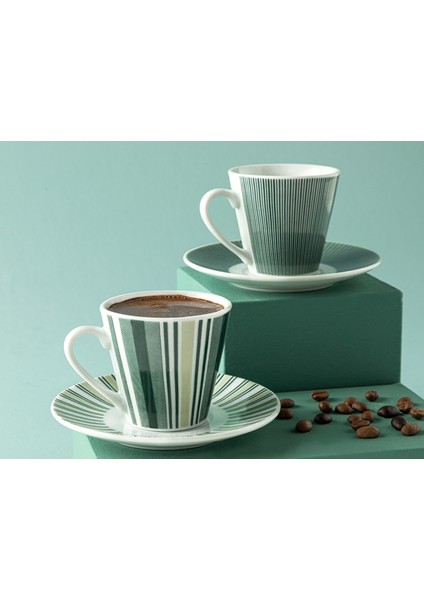 Koyu Yeşil Porselen Kahve Fincan Takımı 80 Ml, Şık ve Zarif Tasarım fiyatları