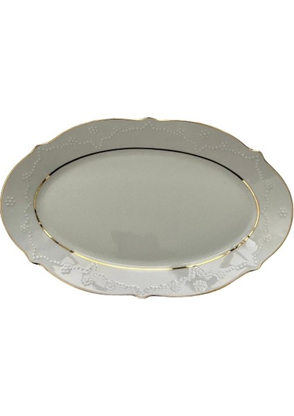 Beyaz 30CM Yaldızlı Kayık Tabak, Şık ve Zarif Sunum Için Ideal