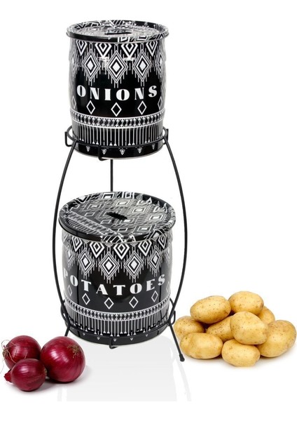 Siyah 2 Katlı Metal Sebzelik, Patates ve Soğanlık, Pratik ve Şık Tasarım modelleri
