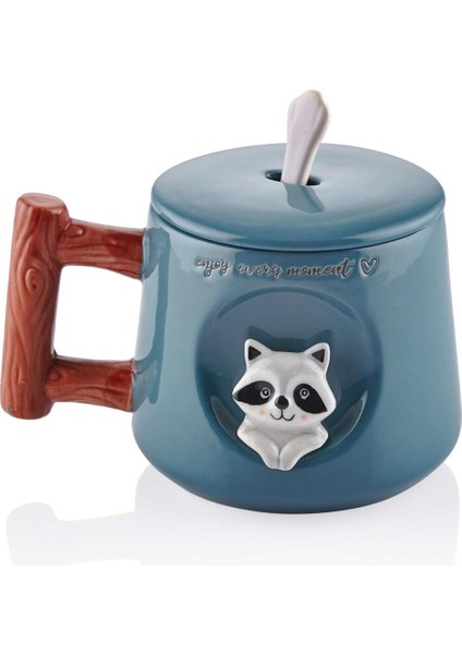 Yeşil Renkli Kapaklı ve Kaşıklı 370 ml Kupa, Şık ve Kullanışlı Tasarım