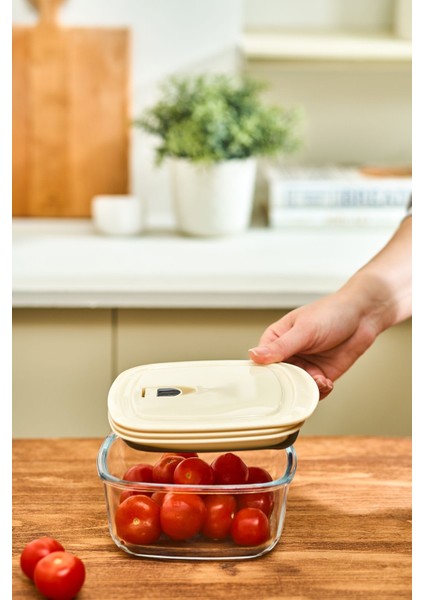 Vakumlu Kapaklı Cam Saklama Kabı, 0.9 L, Bej fırsatları