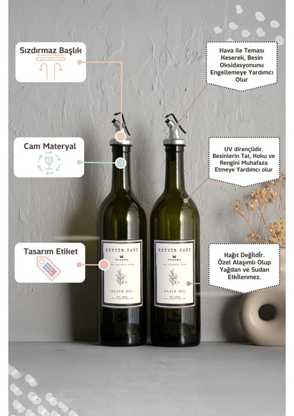 Yeşil 2'li 750 ml Zeytinyağı Şişesi Yağdanlık Seti fiyatları