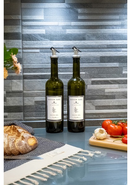 Yeşil 2'li 750 ml Zeytinyağı Şişesi Yağdanlık Seti