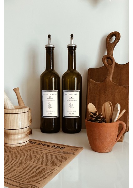 Yeşil 2'li 750 ml Zeytinyağı Şişesi Yağdanlık Seti