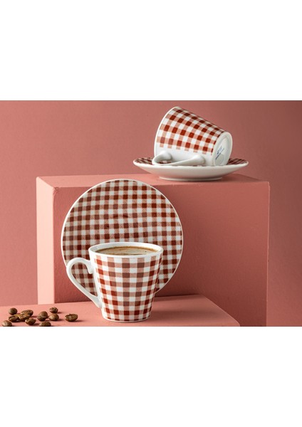 Bordo 4'lü 2 Kişilik Porselen Kahve Fincan Takımı 80 ml