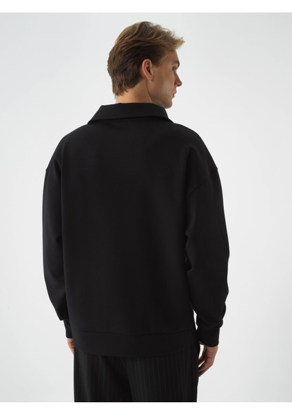 Erkek Siyah Pamuk Dokulu Oversize Sweatshirt fırsatları