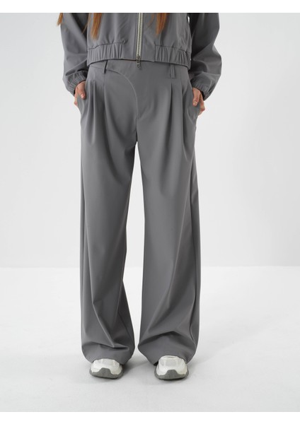 Kadın Gri Esnek Dokulu Oversize Pantolon fiyatları