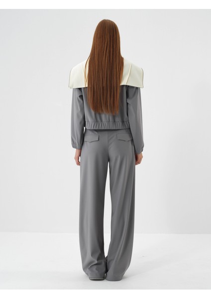 Kadın Gri Esnek Dokulu Oversize Pantolon indirimleri