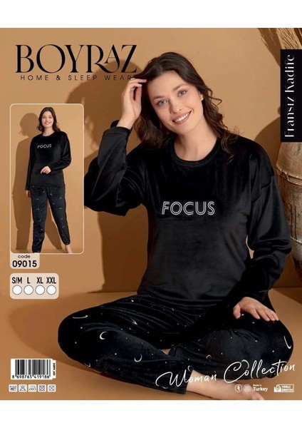 Boyraz 09015 Fransız Kadife Kumaş Uzun Kol Pijama Takımı