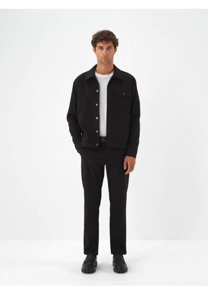 Erkek Siyah Pamuk Dokulu Regular Fit Ceket