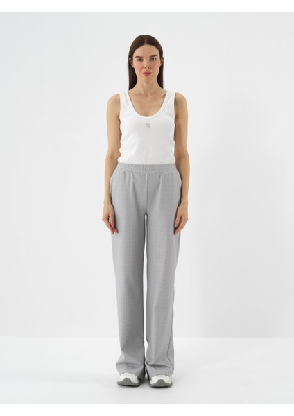 Kadın Gri Pamuk Dokulu Oversize Sweat Pantolon
