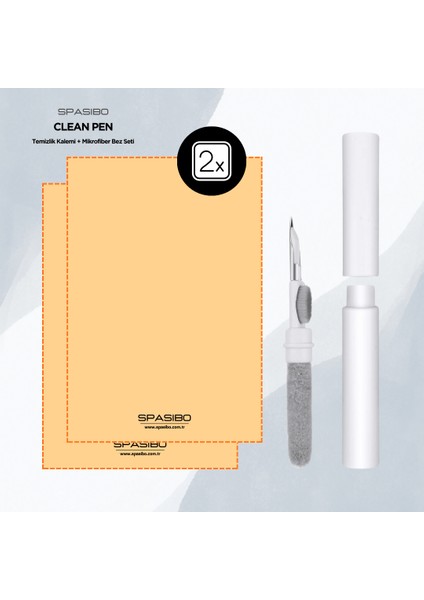 Clean Kit | Telefon, Airpods, Tablet ve Oyun Konsolları Için 2’si 1 Arada Temizlik Kalemi + Mikrofiber Bez Seti