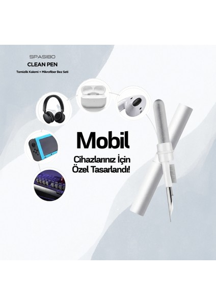 Clean Kit | Telefon, Airpods, Tablet ve Oyun Konsolları Için 2’si 1 Arada Temizlik Kalemi + Mikrofiber Bez Seti fiyatları