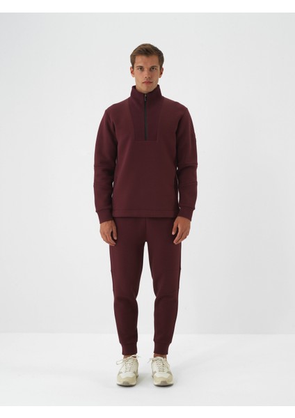 Erkek Bordo Pamuk Dokulu Regular Fit Sweatshirt