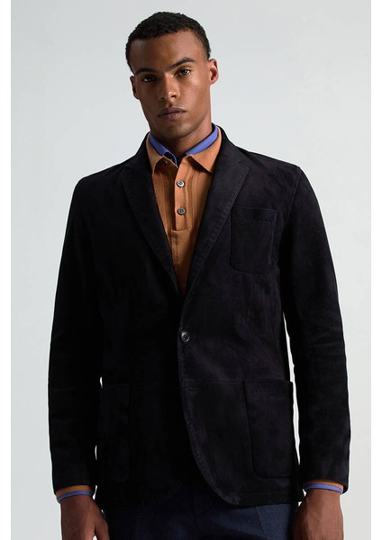 Doğal Süet Deri Lacivert Spor Ceket