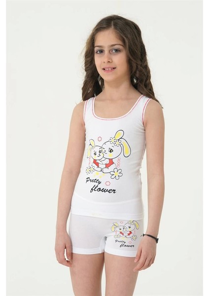 Kız Tavşan Baskı Geniş Askılı Elastan Takım