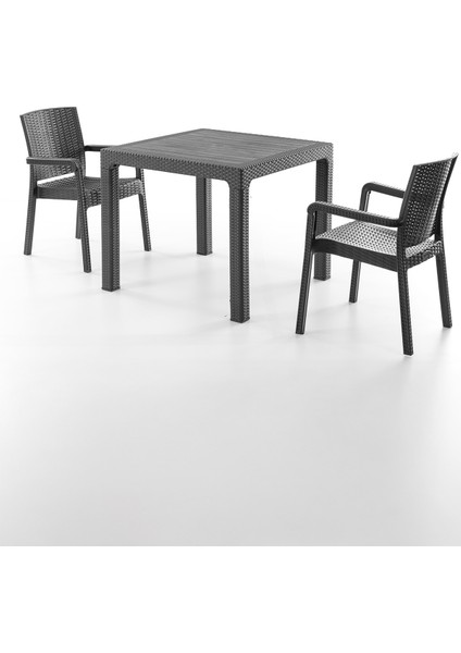 King 2 Kişilik Rattan Masa Sandalye Takımı Siyah