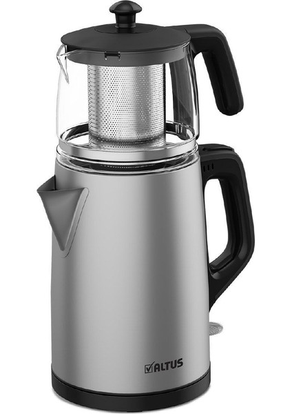 Şık Gri Cam ve Inox Çay Makinesi - Pratik ve Modern Tasarım