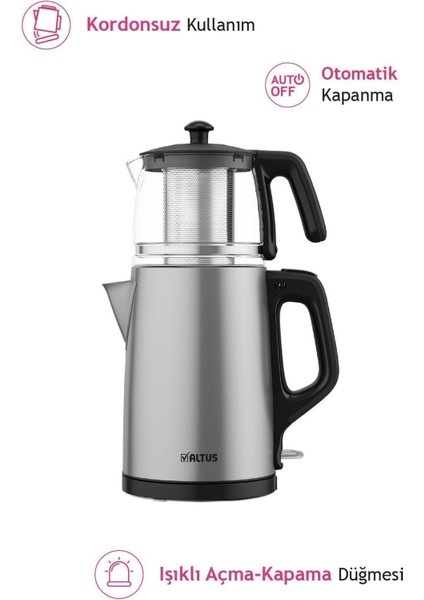 Şık Gri Cam ve Inox Çay Makinesi - Pratik ve Modern Tasarım fırsatları