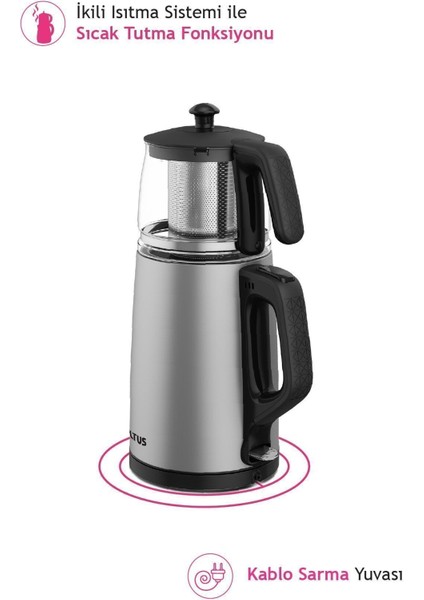 Şık Gri Cam ve Inox Çay Makinesi - Pratik ve Modern Tasarım indirimleri