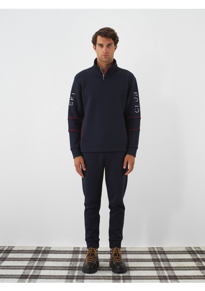 Erkek Lacivert Pamuk Dokulu Regular Fit Sweatshirt