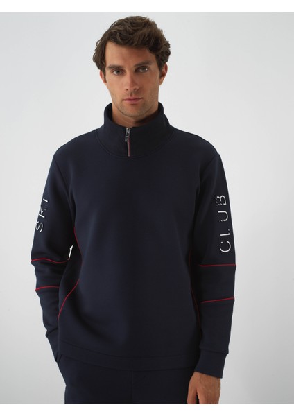 Erkek Lacivert Pamuk Dokulu Regular Fit Sweatshirt fiyatları