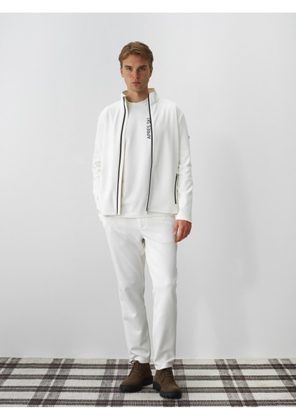 Erkek Ekru Esnek Dokulu Regular Fit Sweatmont