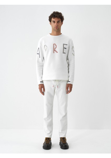 Erkek Ekru Pamuk Dokulu Regular Fit Sweatshirt