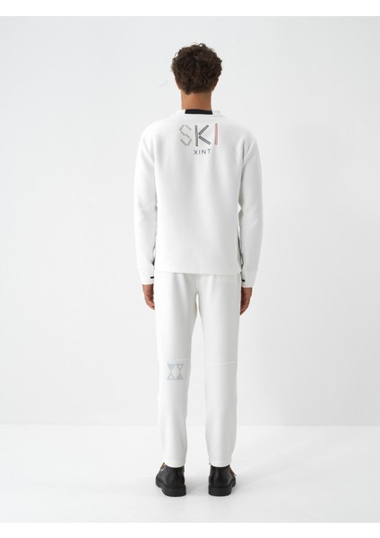 Erkek Ekru Pamuk Dokulu Regular Fit Sweatshirt indirimleri