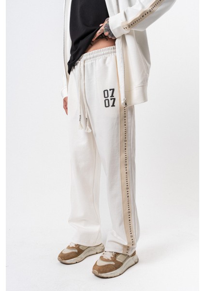 Erkek 7 Şerit Detaylı Kışlık Doubleface Baggy Eşofman Altı Ekru