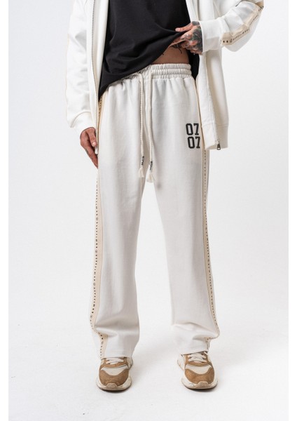 Erkek 7 Şerit Detaylı Kışlık Doubleface Baggy Eşofman Altı Ekru fiyatları