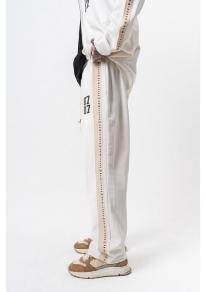 Erkek 7 Şerit Detaylı Kışlık Doubleface Baggy Eşofman Altı Ekru modelleri