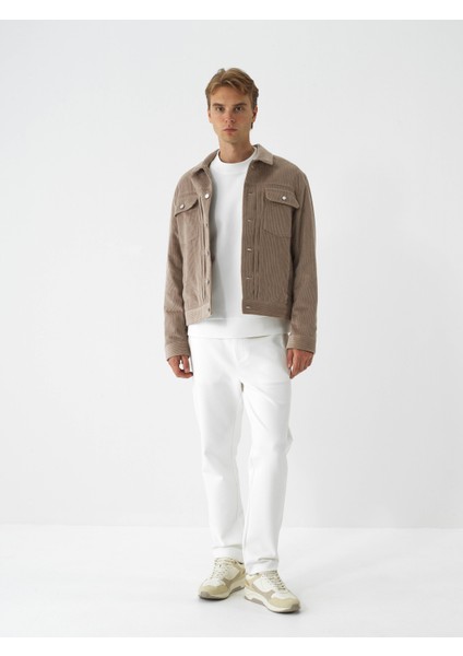 Erkek Bej Lüks Dokulu Soft Kadife Regular Fit Ceket