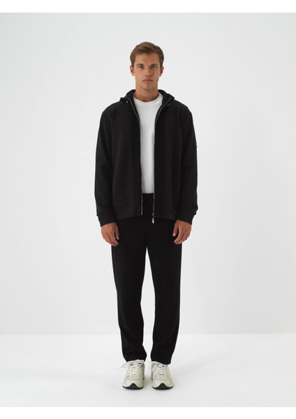 Erkek Siyah Pamuk Dokulu Regular Fit Sweatmont