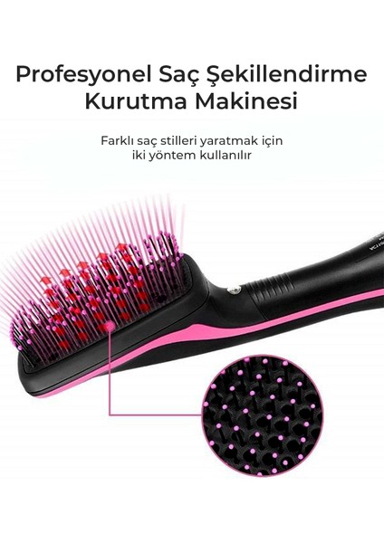Yenilikçi Pembe Saç Kurutma ve Şekillendirici Fırça Seti