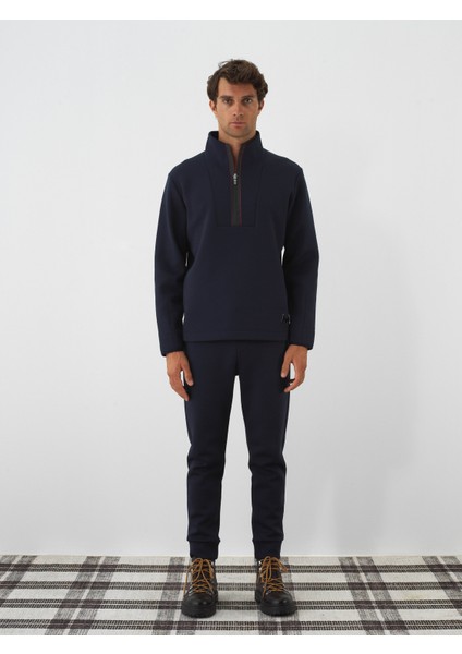 Erkek Lacivert Pamuk Dokulu Regular Fit Sweatshirt