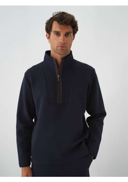 Erkek Lacivert Pamuk Dokulu Regular Fit Sweatshirt fiyatları