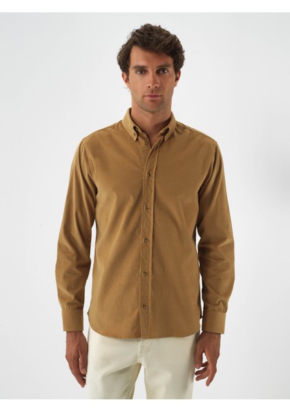 Erkek Camel Lüks Dokulu Soft Kadife Regular Fit Gömlek fiyatları