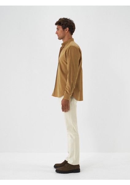 Erkek Camel Lüks Dokulu Soft Kadife Regular Fit Gömlek modelleri