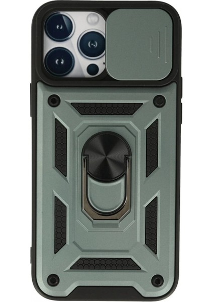 iPhone 13 Pro Max Kılıf Pars Lens Yüzüklü Silikon - Yeşil